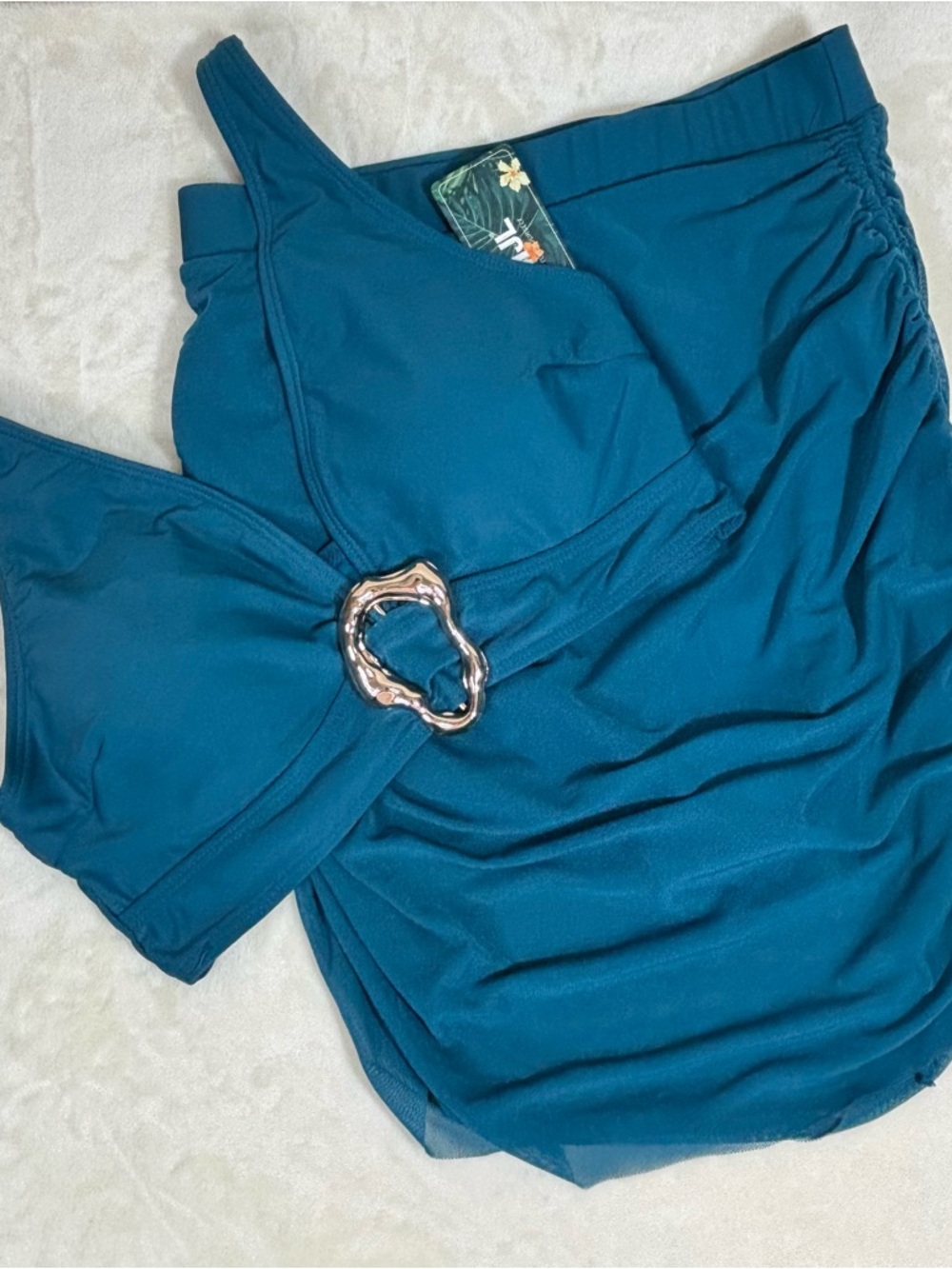 Women’s Blooming Jelly Deep Teal Two Piece Swimsuit Suit with Attached Sarong